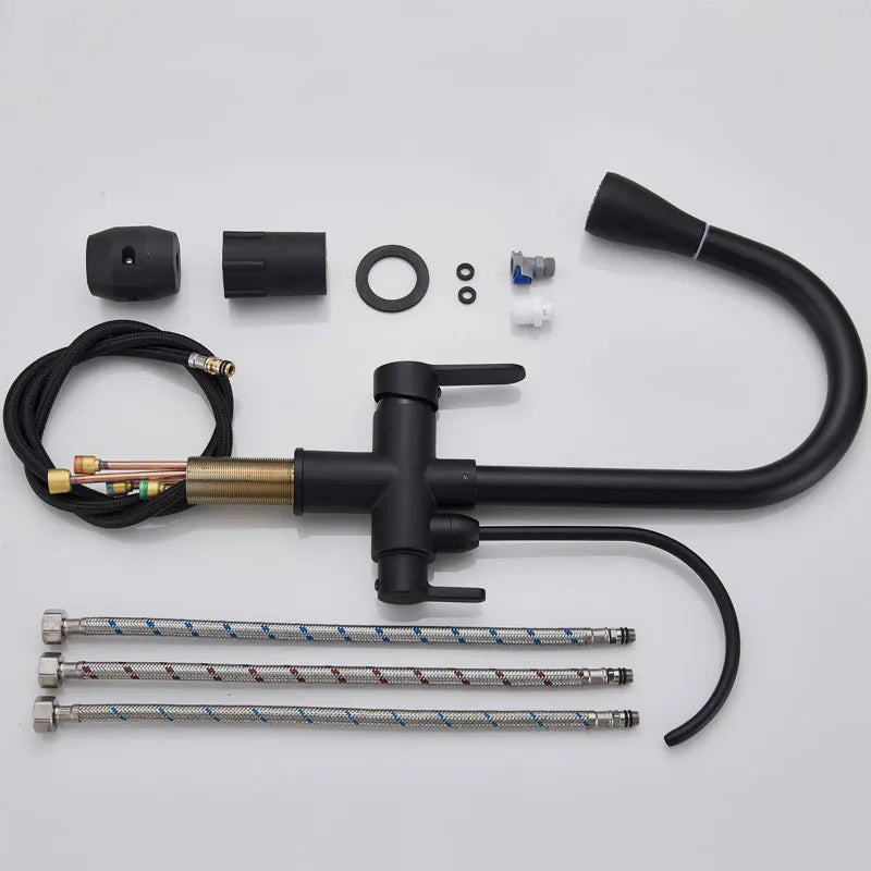 Black Filtered Faucet Brass Purifier Kitchen Faucet Dual Handle Drinking Water Vessel Sink Mixer Tap Torneira for Kitchen