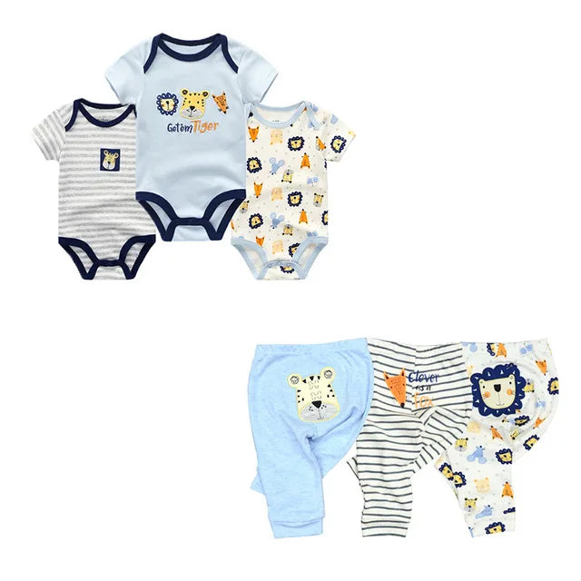 Abbigliamento unisex per neonati in cotone, 6/9/10 pezzi, body e pantaloni, maniche corte, per neonati maschietti.