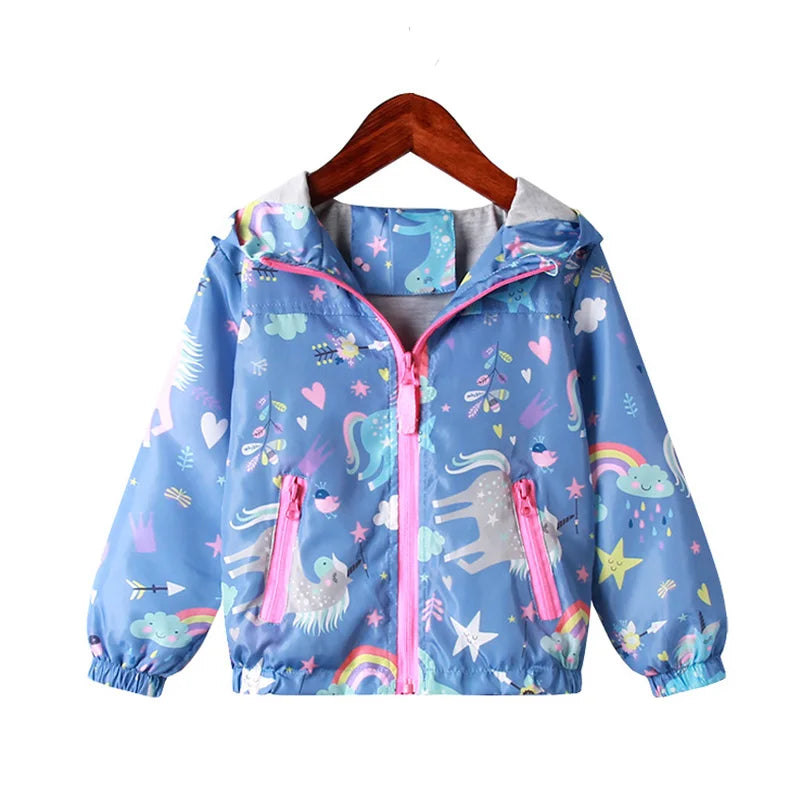 Giacca primaverile per bambine, cappotti con cappuccio, motivo unicorno arcobaleno, abbigliamento per bambine, capospalla, giacca a vento per bambini, giacche autunnali per bambine.