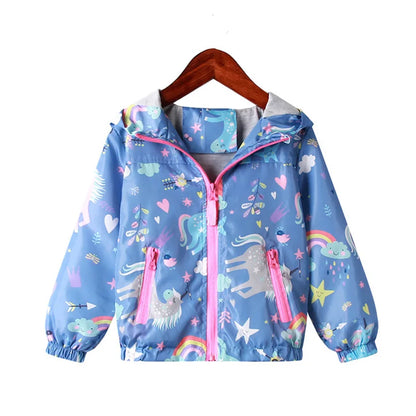 Giacca primaverile per bambine, cappotti con cappuccio, motivo unicorno arcobaleno, abbigliamento per bambine, capospalla, giacca a vento per bambini, giacche autunnali per bambine.