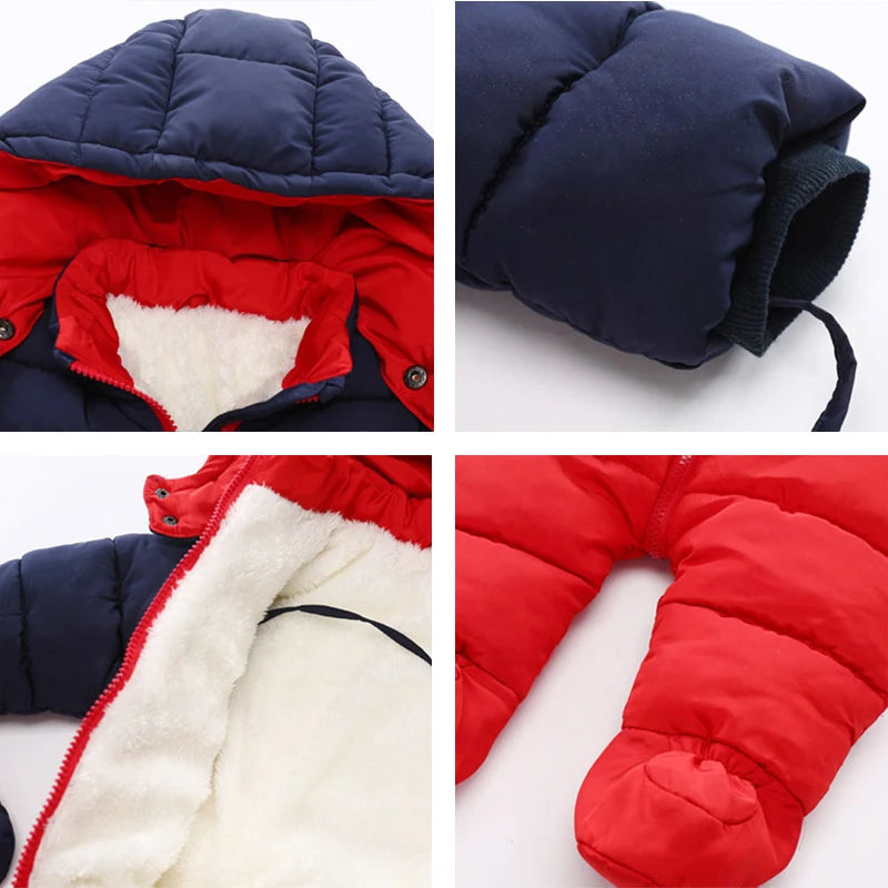 Tuta da neve per neonati IYEAL, cappotto invernale per bambini, fodera calda, tuta con cappuccio e cerniera, tuta imbottita in piuma d'anatra per bambini e bambine.