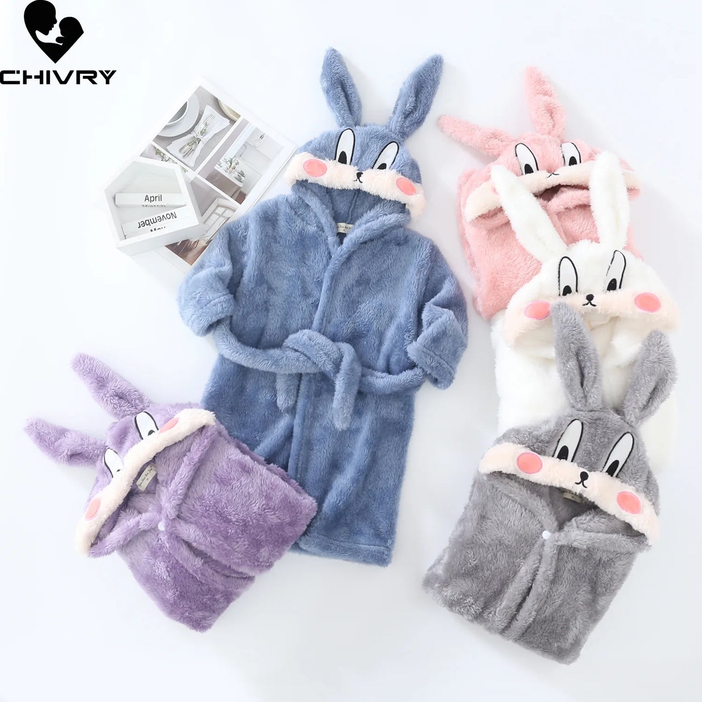 Nuovo accappatoio con cappuccio per neonati Autunno/Inverno 2021, accappatoio per bambini, pigiama caldo in flanella per bambini e bambine, accappatoio in peluche con coniglietto dei cartoni animati.