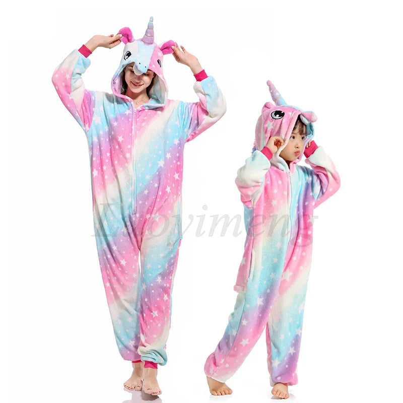 Set di pigiami Kigurumi per bambini e bambine, pigiami panda unicorno per donne, pigiami pigiama tutina gatto per adulti, pigiami invernali caldi per bambini