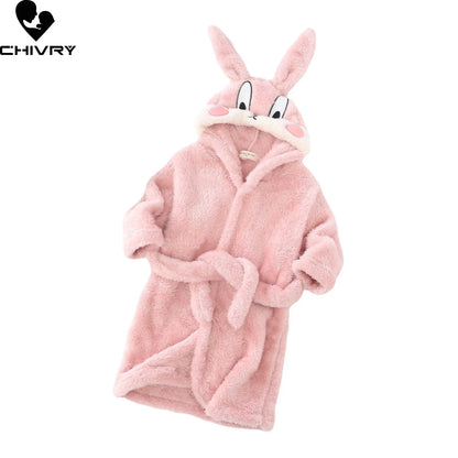 Nuovo accappatoio con cappuccio per neonati Autunno/Inverno 2021, accappatoio per bambini, pigiama caldo in flanella per bambini e bambine, accappatoio in peluche con coniglietto dei cartoni animati.