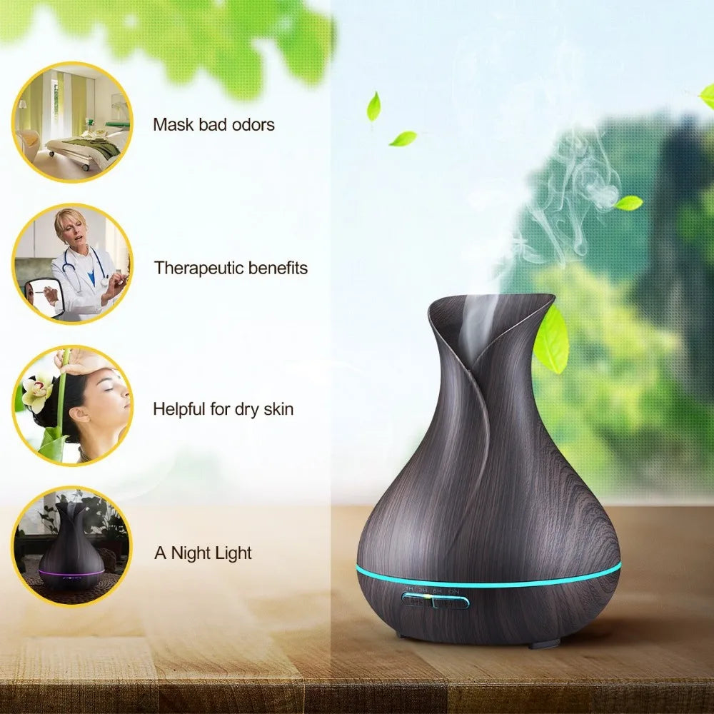 Remore Control Electric Ultrasonic Vase Aromatherapy Essential Oil Diffuser Cool Mist Air Humidifier for Home Room Fragrance
