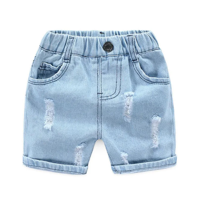 Pantaloncini di jeans estivi per bambini, alla moda, con strappi, stile Corea del Sud, pantaloncini casual da cowboy per bambini, pantaloni da spiaggia per bambini dai 2 ai 7 anni.