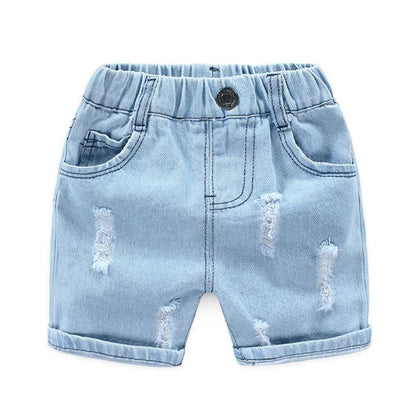 Pantaloncini di jeans estivi per bambini, alla moda, con strappi, stile Corea del Sud, pantaloncini casual da cowboy per bambini, pantaloni da spiaggia per bambini dai 2 ai 7 anni.