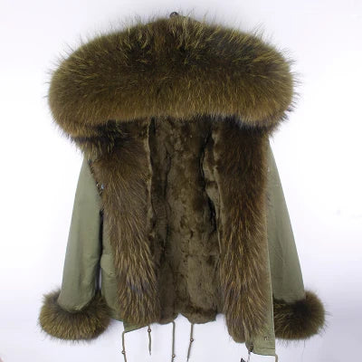 2024 new winter woman coat parkas jacket large raccoon fur collar hooded detachable rex rabbit fur lining brand style Top brand