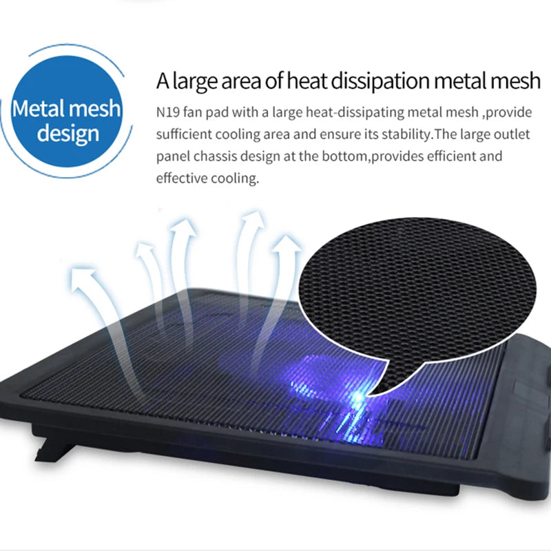 Sovawin N19 Black Slim Base Support Fan for Laptop Cooler Notebook USB Air Extracting Cooling Fan for Laptop Cool Fans 14 inch