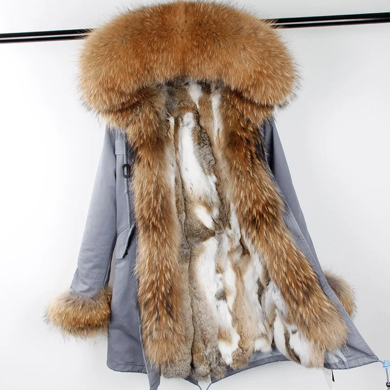 2024 new winter woman coat parkas jacket large raccoon fur collar hooded detachable rex rabbit fur lining brand style Top brand