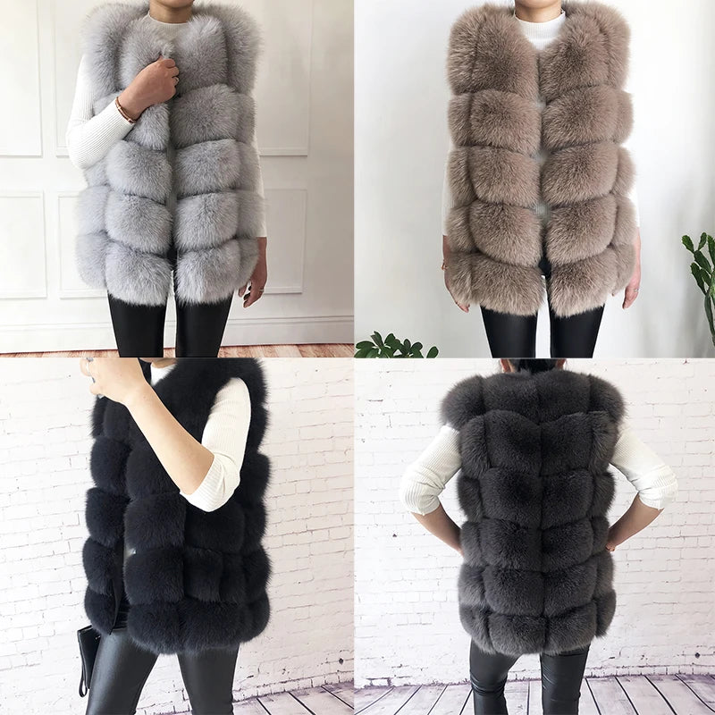 Gilet in vera pelliccia di volpe di alta qualità da donna, 100% vera pelliccia naturale, giacca in vera pelliccia alla moda 2019, cappotto in vera pelle