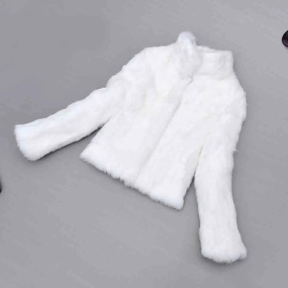 Top Solid Basic Women Classical Casual Mandarin Collar Genuine Real Rabbit Fur Coat Handmade Customize Natural Fur Jacket NZ271