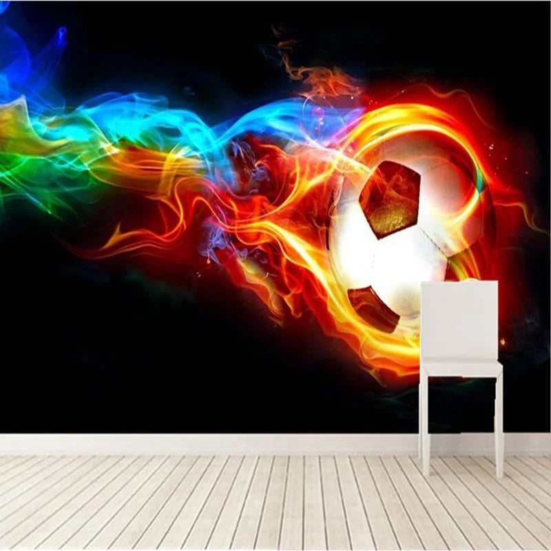 Cool Color Flame Football 3D Photo Wall Mural Wallpaper Personalized Customization Living Room Bedroom Interior Design Wallpaper