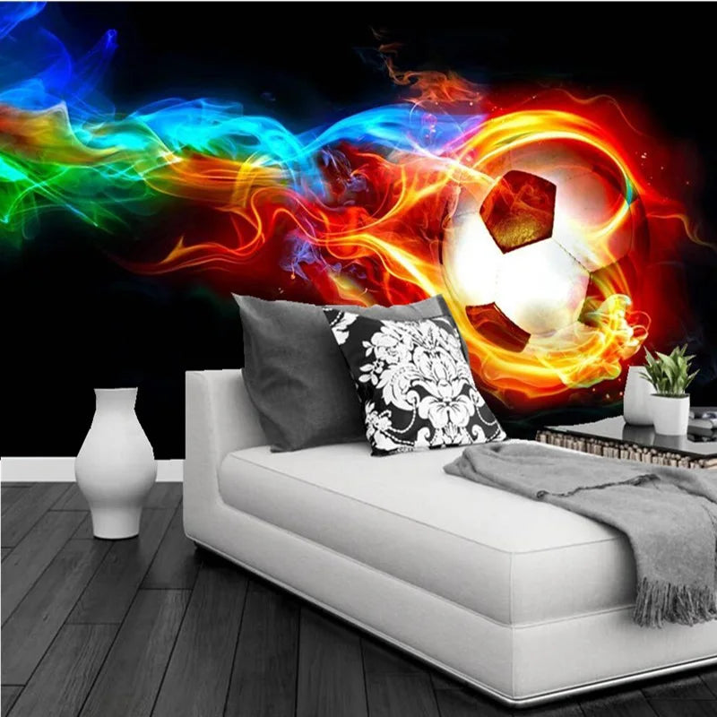 Cool Color Flame Football 3D Photo Wall Mural Wallpaper Personalized Customization Living Room Bedroom Interior Design Wallpaper