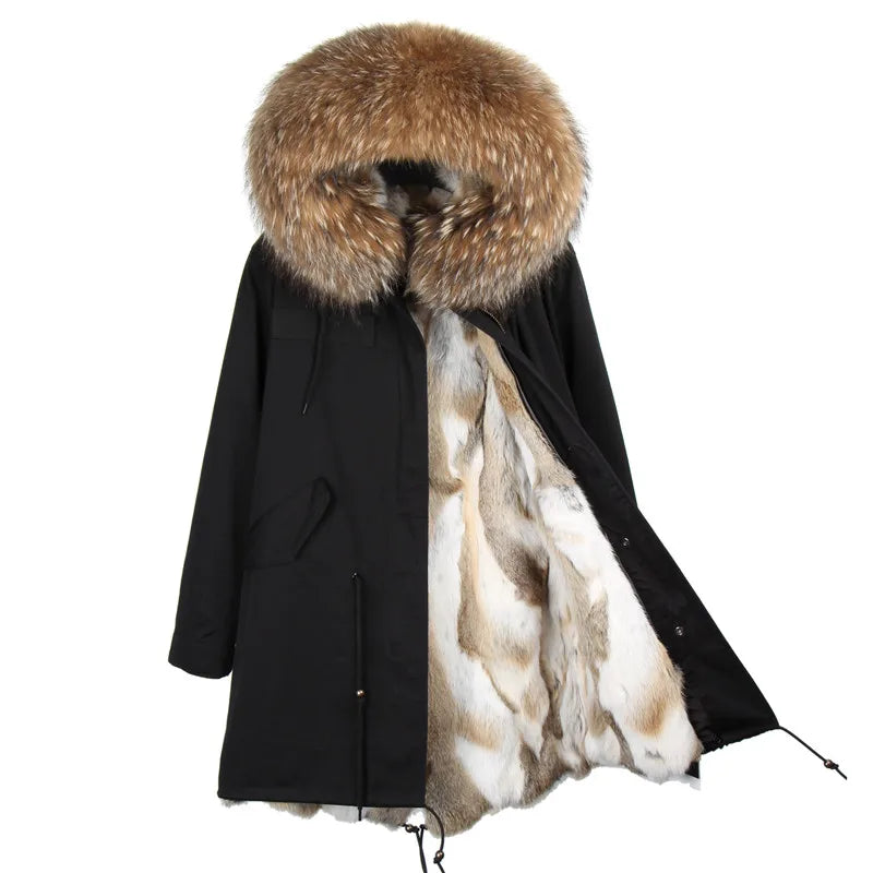 2024 new winter woman coat parkas jacket large raccoon fur collar hooded detachable rex rabbit fur lining brand style Top brand