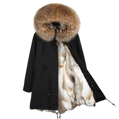 2024 new winter woman coat parkas jacket large raccoon fur collar hooded detachable rex rabbit fur lining brand style Top brand