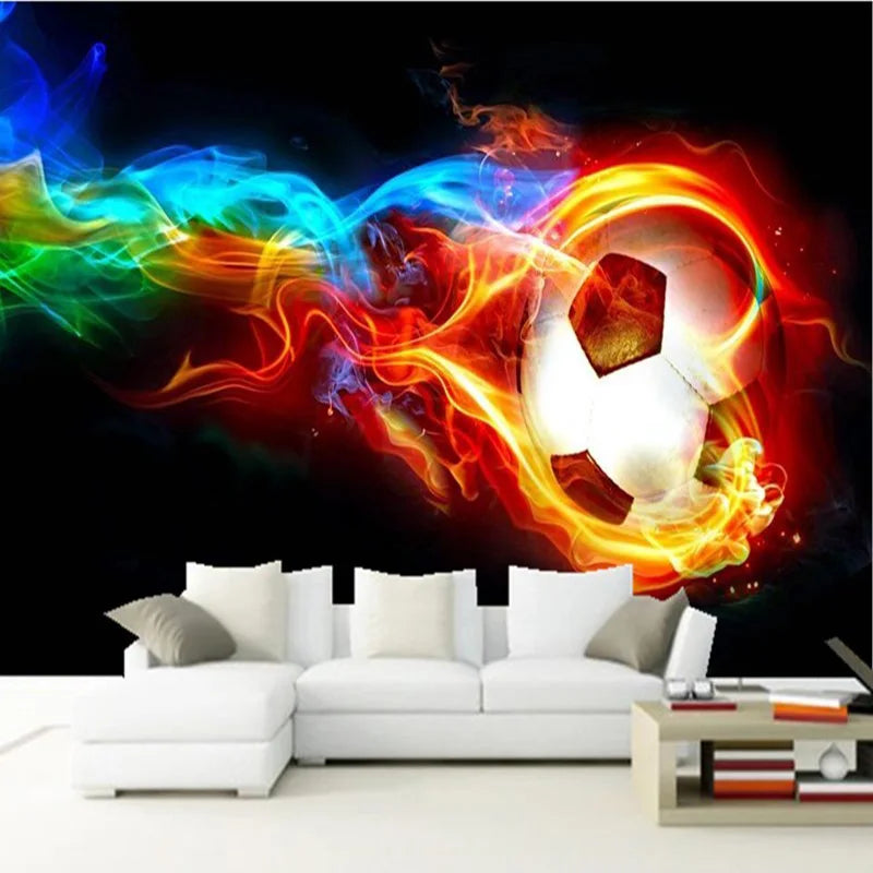 Cool Color Flame Football 3D Photo Wall Mural Wallpaper Personalized Customization Living Room Bedroom Interior Design Wallpaper