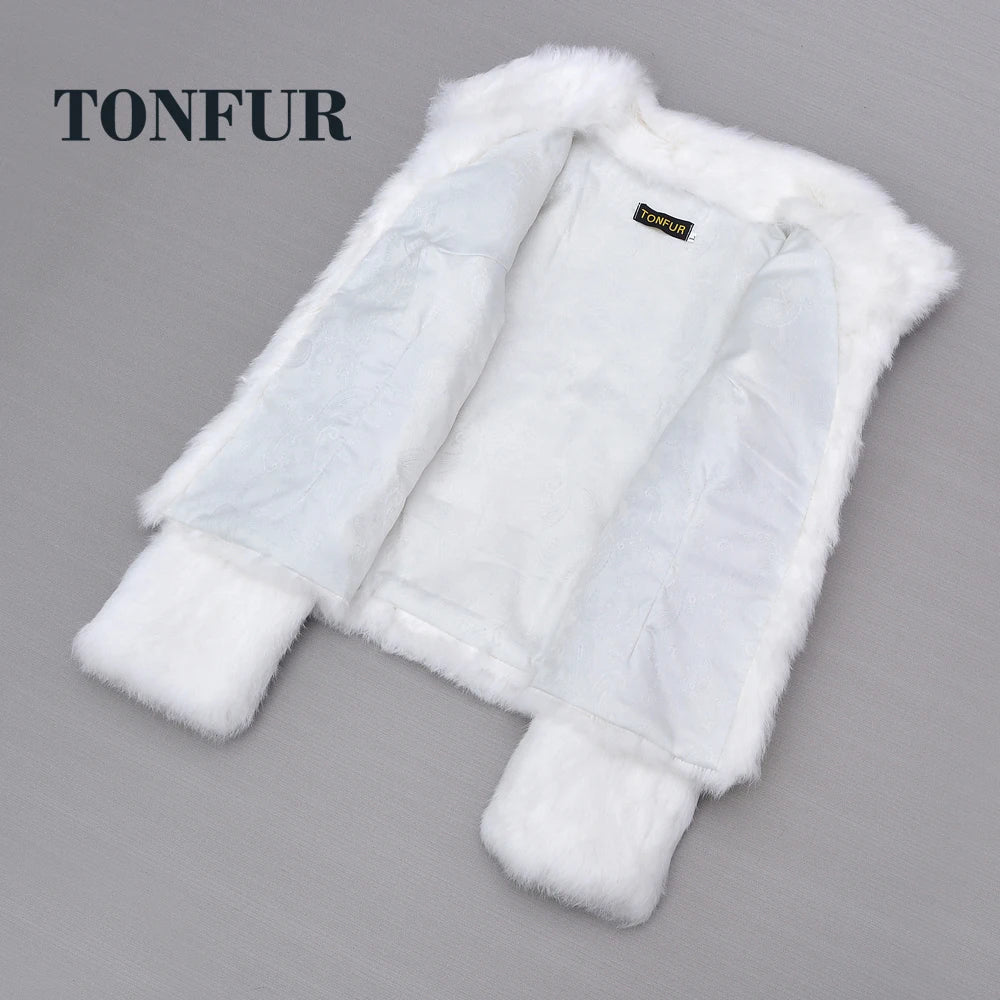 Top Solid Basic Women Classical Casual Mandarin Collar Genuine Real Rabbit Fur Coat Handmade Customize Natural Fur Jacket NZ271