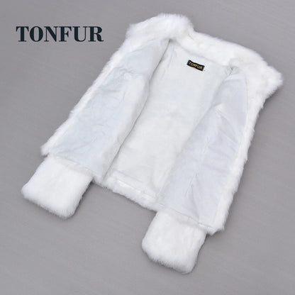 Top Solid Basic Women Classical Casual Mandarin Collar Genuine Real Rabbit Fur Coat Handmade Customize Natural Fur Jacket NZ271