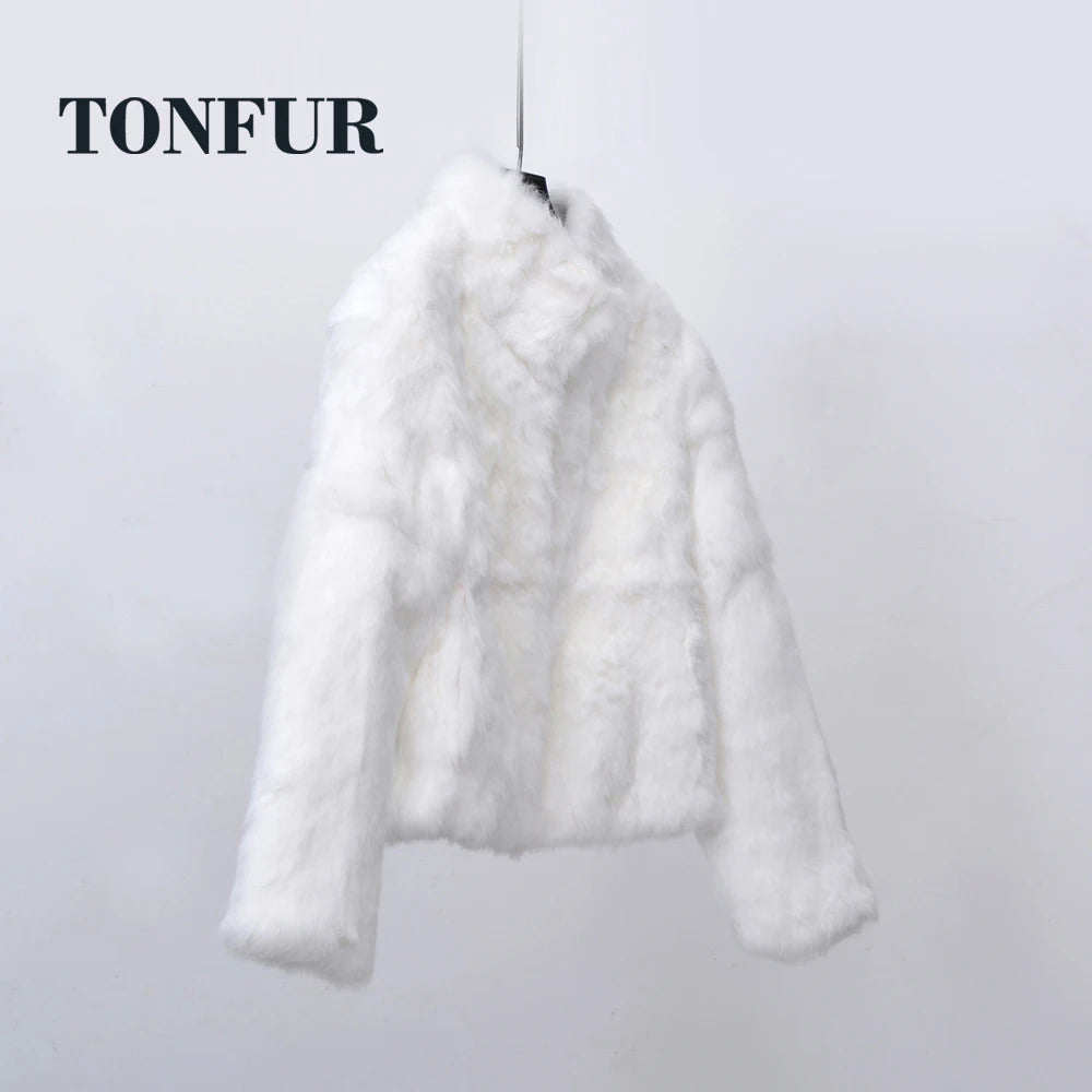 Top Solid Basic Women Classical Casual Mandarin Collar Genuine Real Rabbit Fur Coat Handmade Customize Natural Fur Jacket NZ271
