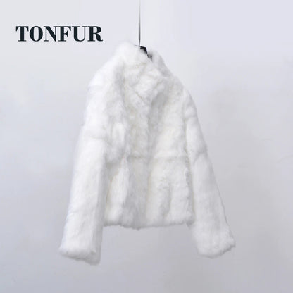 Top Solid Basic Women Classical Casual Mandarin Collar Genuine Real Rabbit Fur Coat Handmade Customize Natural Fur Jacket NZ271