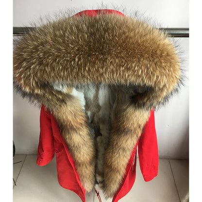 2024 new winter woman coat parkas jacket large raccoon fur collar hooded detachable rex rabbit fur lining brand style Top brand