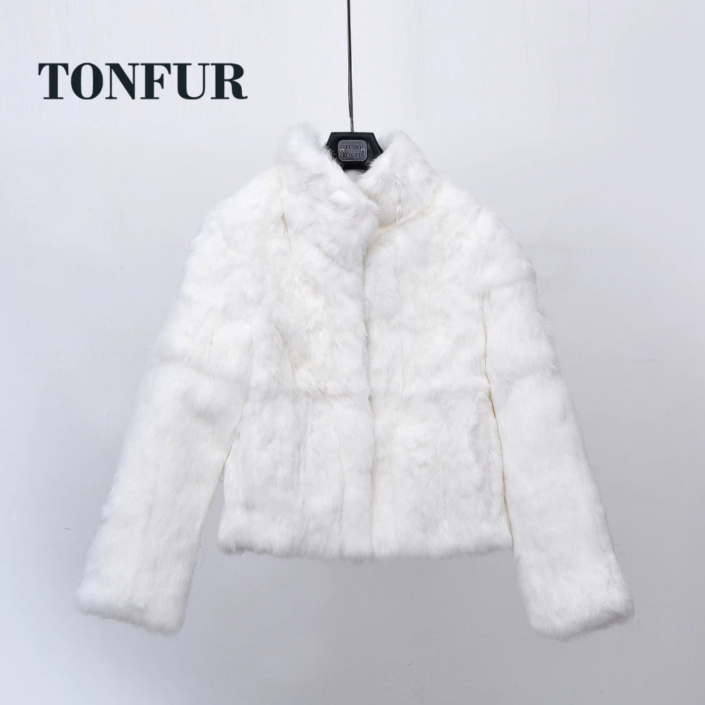 Top Solid Basic Women Classical Casual Mandarin Collar Genuine Real Rabbit Fur Coat Handmade Customize Natural Fur Jacket NZ271