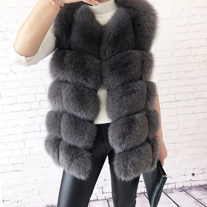 Gilet in vera pelliccia di volpe di alta qualità da donna, 100% vera pelliccia naturale, giacca in vera pelliccia alla moda 2019, cappotto in vera pelle