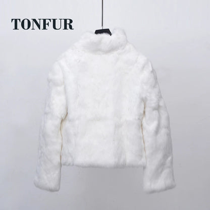 Top Solid Basic Women Classical Casual Mandarin Collar Genuine Real Rabbit Fur Coat Handmade Customize Natural Fur Jacket NZ271