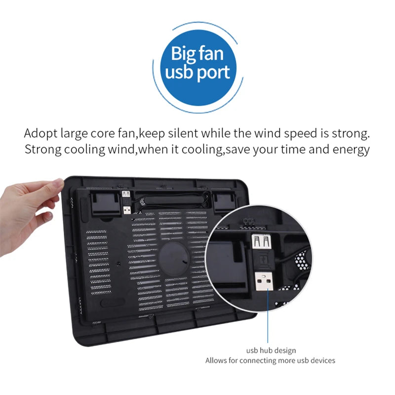 Sovawin N19 Black Slim Base Support Fan for Laptop Cooler Notebook USB Air Extracting Cooling Fan for Laptop Cool Fans 14 inch