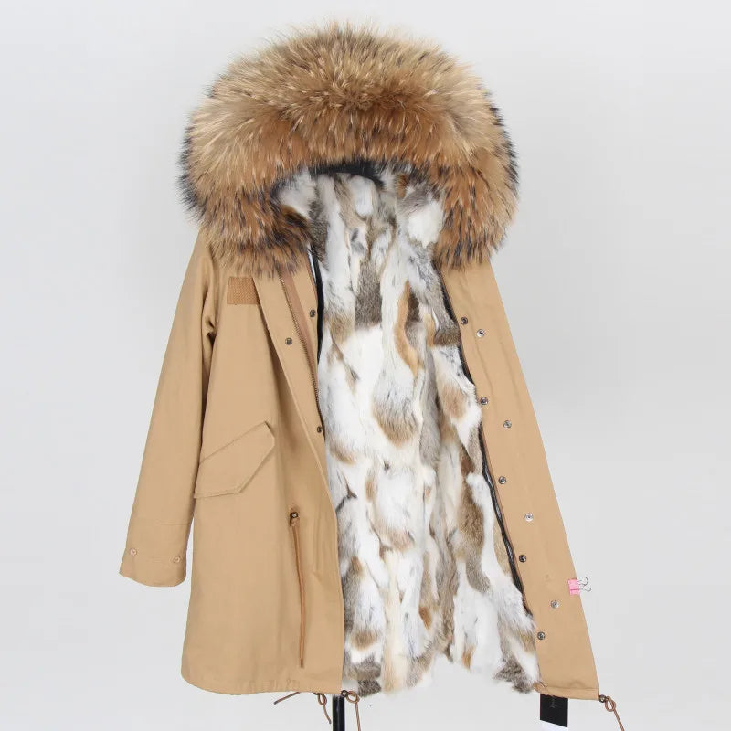 2024 new winter woman coat parkas jacket large raccoon fur collar hooded detachable rex rabbit fur lining brand style Top brand