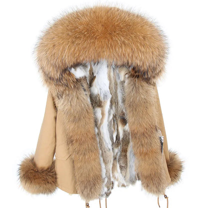 2024 new winter woman coat parkas jacket large raccoon fur collar hooded detachable rex rabbit fur lining brand style Top brand
