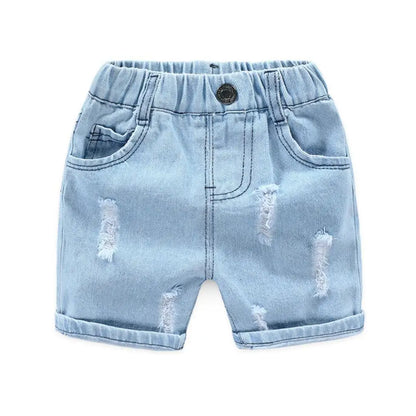Pantaloncini di jeans estivi per bambini, alla moda, con strappi, stile Corea del Sud, pantaloncini casual da cowboy per bambini, pantaloni da spiaggia per bambini dai 2 ai 7 anni.