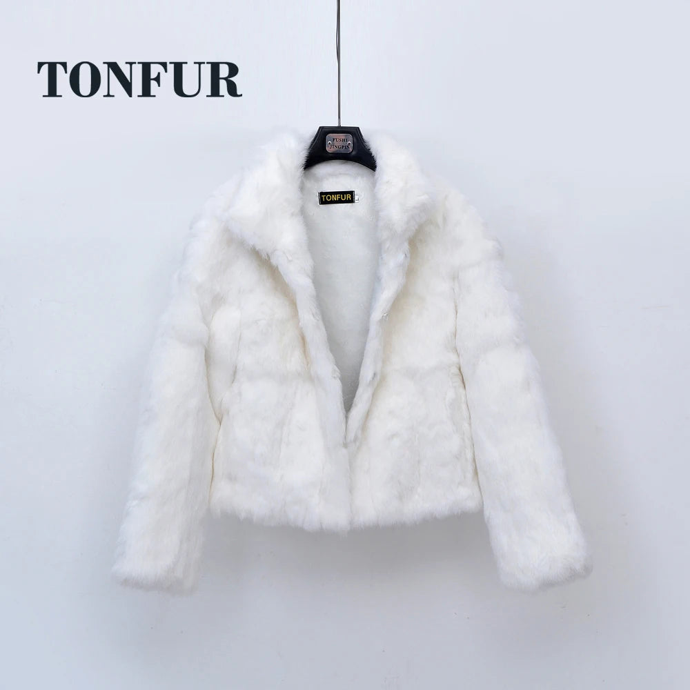Top Solid Basic Women Classical Casual Mandarin Collar Genuine Real Rabbit Fur Coat Handmade Customize Natural Fur Jacket NZ271