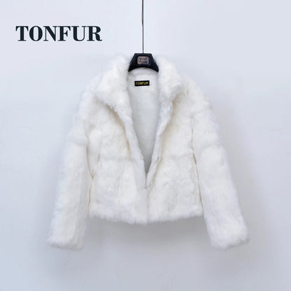 Top Solid Basic Women Classical Casual Mandarin Collar Genuine Real Rabbit Fur Coat Handmade Customize Natural Fur Jacket NZ271