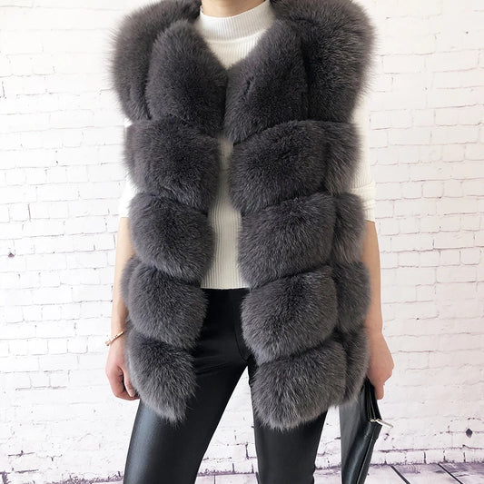 Gilet in vera pelliccia di volpe di alta qualità da donna, 100% vera pelliccia naturale, giacca in vera pelliccia alla moda 2019, cappotto in vera pelle