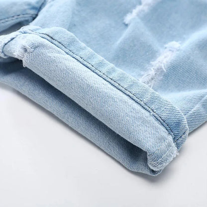 Pantaloncini di jeans estivi per bambini, alla moda, con strappi, stile Corea del Sud, pantaloncini casual da cowboy per bambini, pantaloni da spiaggia per bambini dai 2 ai 7 anni.