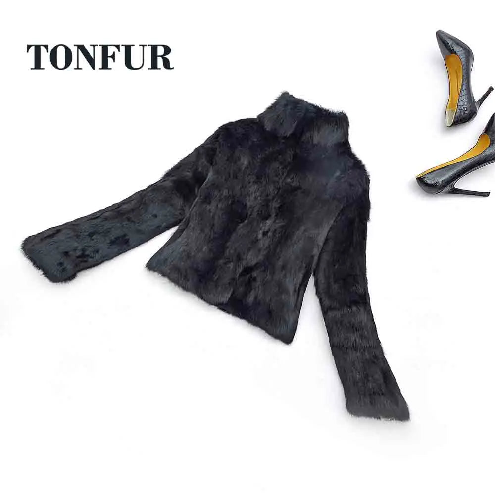 Top Solid Basic Women Classical Casual Mandarin Collar Genuine Real Rabbit Fur Coat Handmade Customize Natural Fur Jacket NZ271