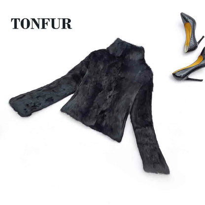 Top Solid Basic Women Classical Casual Mandarin Collar Genuine Real Rabbit Fur Coat Handmade Customize Natural Fur Jacket NZ271