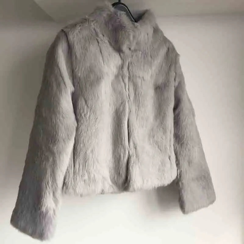 Top Solid Basic Women Classical Casual Mandarin Collar Genuine Real Rabbit Fur Coat Handmade Customize Natural Fur Jacket NZ271