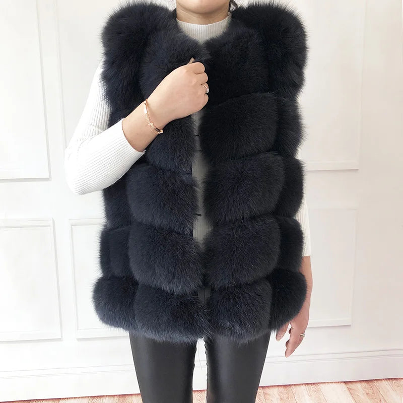 Gilet in vera pelliccia di volpe di alta qualità da donna, 100% vera pelliccia naturale, giacca in vera pelliccia alla moda 2019, cappotto in vera pelle