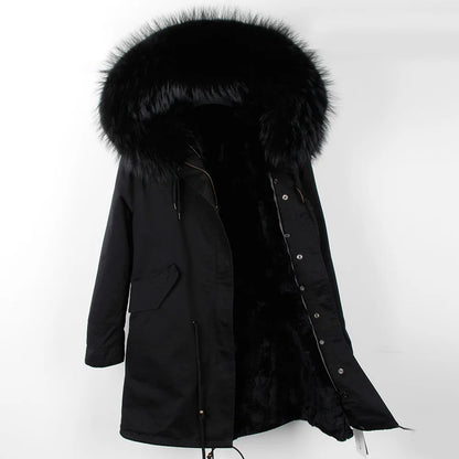 2024 new winter woman coat parkas jacket large raccoon fur collar hooded detachable rex rabbit fur lining brand style Top brand