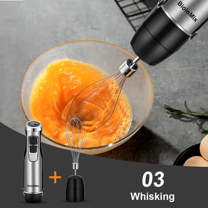 Frullatore a immersione BioloMix 4 in 1 ad alta potenza da 1200 W, con tritatutto e bicchiere per frullati, lame per ghiaccio in acciaio inossidabile