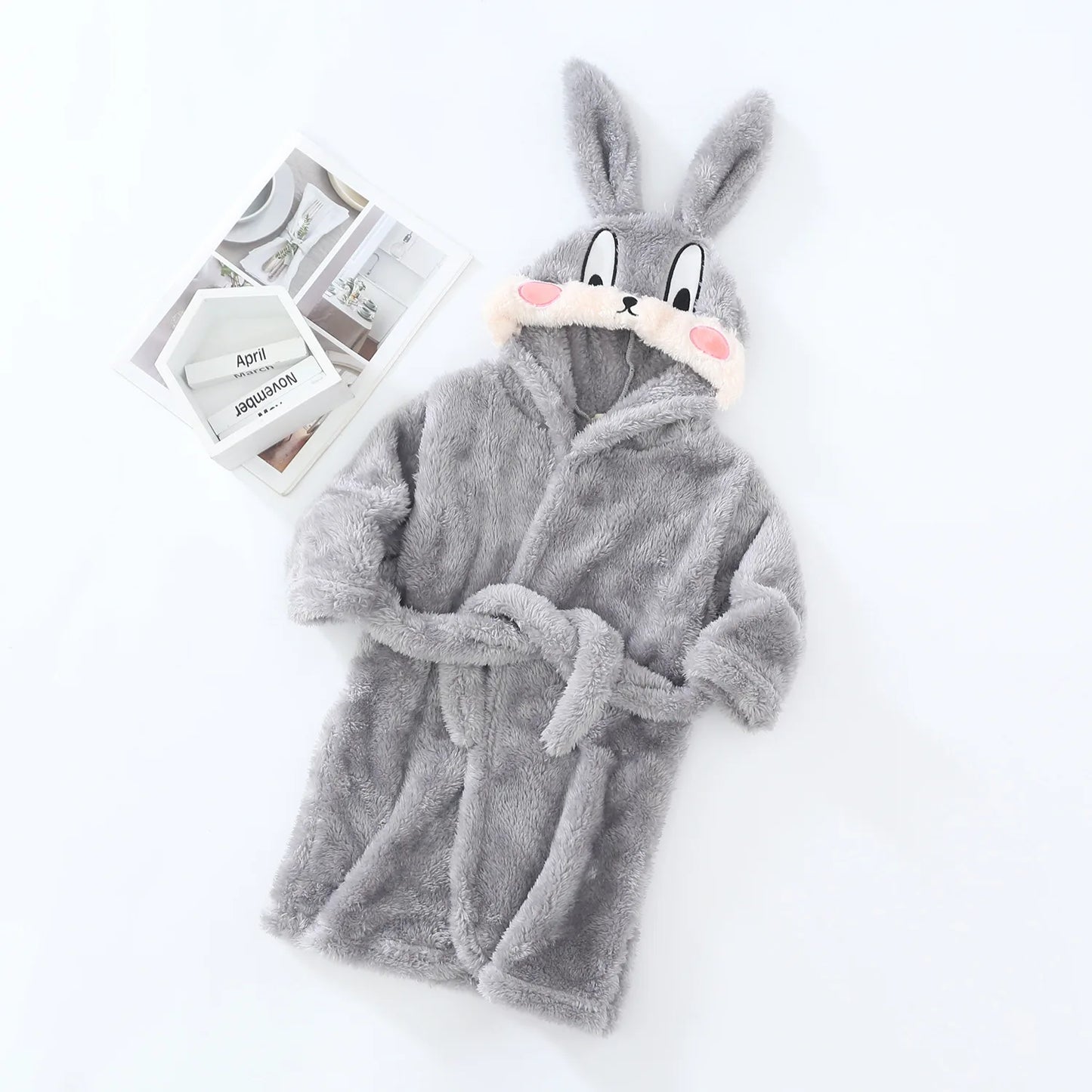 Nuovo accappatoio con cappuccio per neonati Autunno/Inverno 2021, accappatoio per bambini, pigiama caldo in flanella per bambini e bambine, accappatoio in peluche con coniglietto dei cartoni animati.