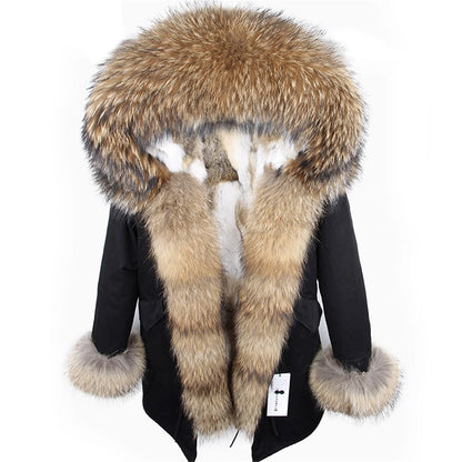 2024 new winter woman coat parkas jacket large raccoon fur collar hooded detachable rex rabbit fur lining brand style Top brand
