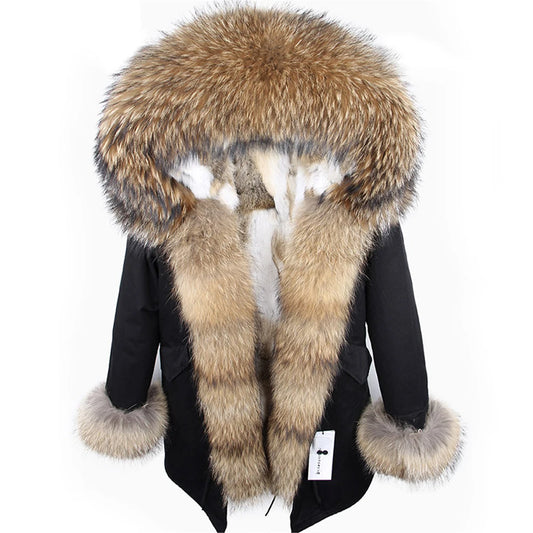2024 new winter woman coat parkas jacket large raccoon fur collar hooded detachable rex rabbit fur lining brand style Top brand