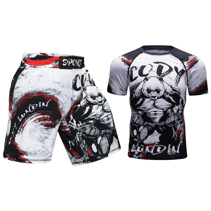 Completo sportivo da uomo Cody Lundin con stampa 3D, ideale per MMA, Jiu-jitsu, kickboxing, allenamento fitness e abbigliamento sportivo.