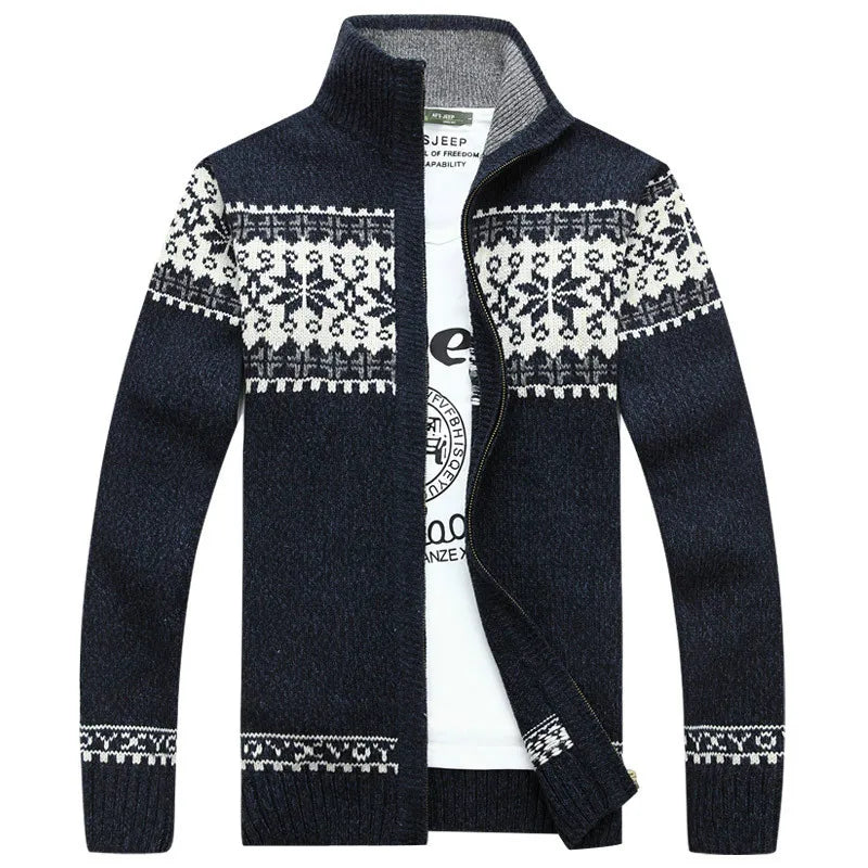 Cardigan da uomo a maglia Fair Isle con zip intera, collo alto, motivo nordico, maglione spesso, giacca, maglia casual multicolore per l'autunno