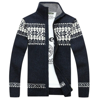 Cardigan da uomo a maglia Fair Isle con zip intera, collo alto, motivo nordico, maglione spesso, giacca, maglia casual multicolore per l'autunno
