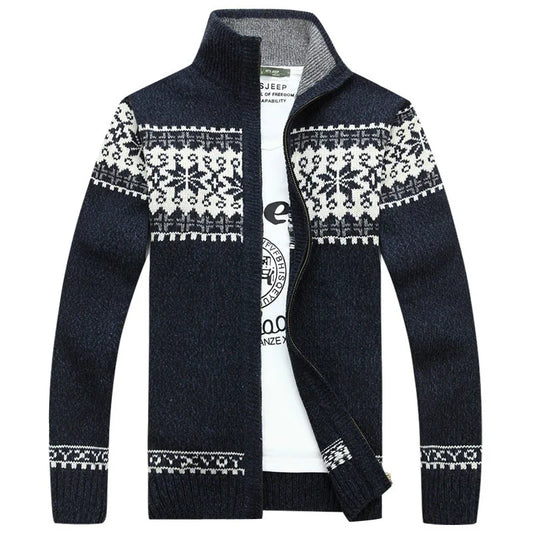 Cardigan da uomo a maglia Fair Isle con zip intera, collo alto, motivo nordico, maglione spesso, giacca, maglia casual multicolore per l'autunno